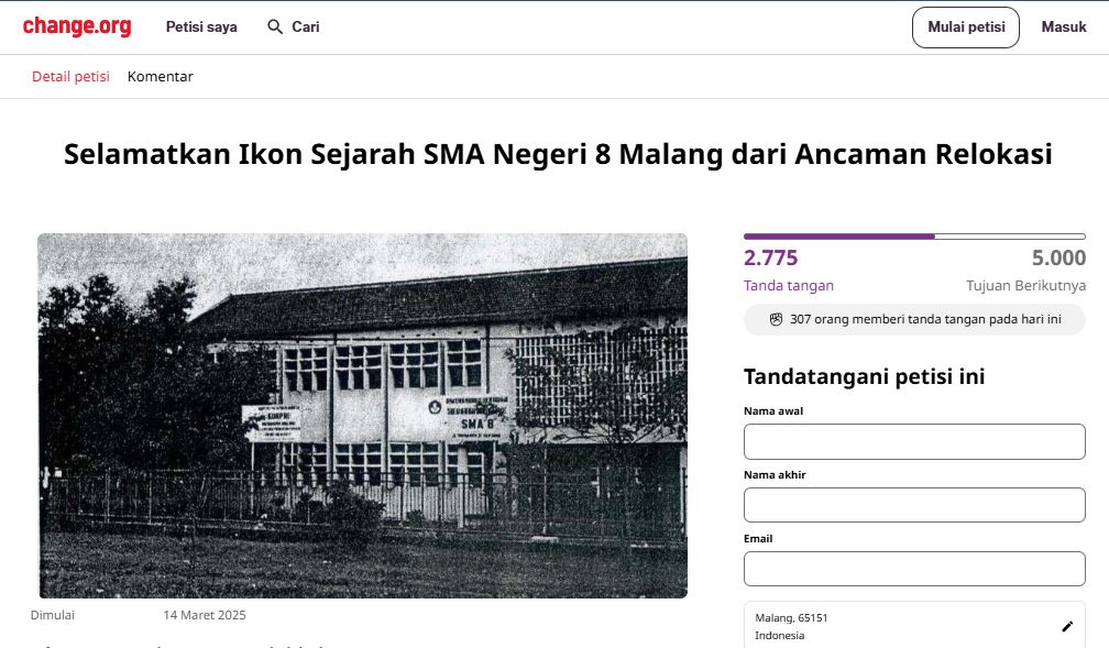 Petisi penolakan  Relokasi Gedung SMAN 8 Malang